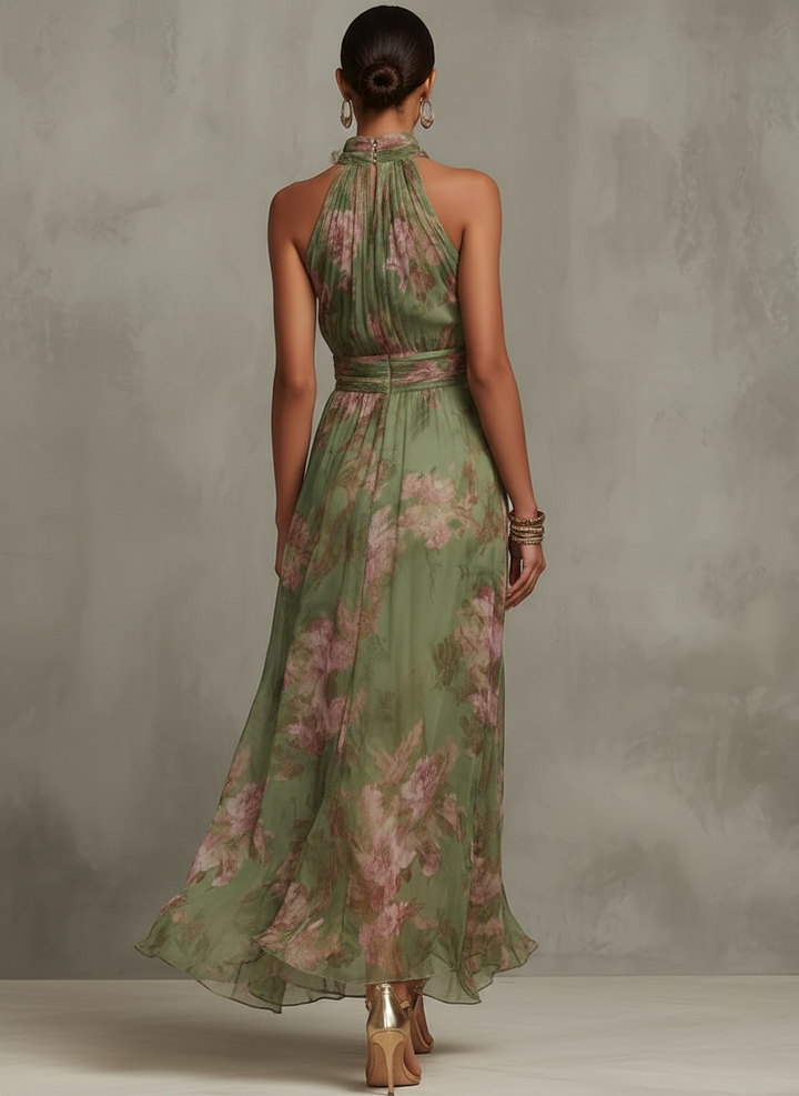 Abito maxi floreale elegante halter per donna