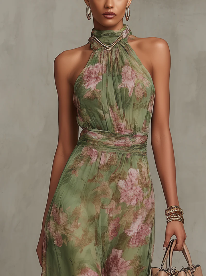 Abito maxi floreale elegante halter per donna