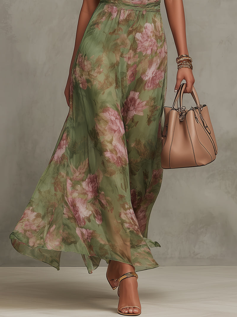 Abito maxi floreale elegante halter per donna