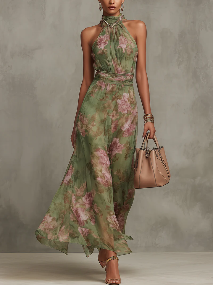 Abito maxi floreale elegante halter per donna