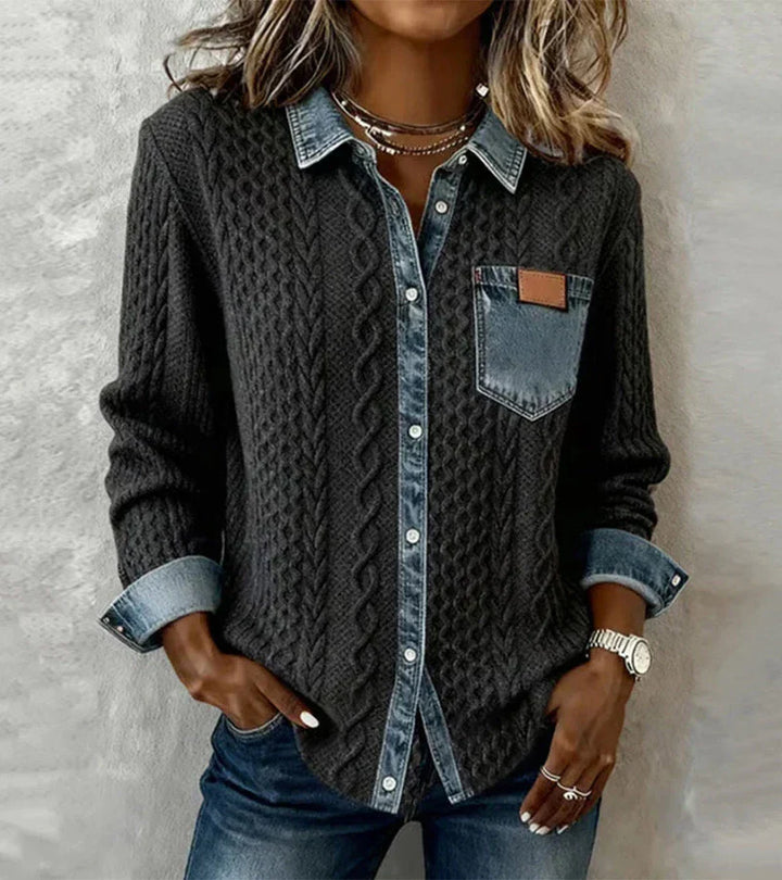 Top donna in maglia intrecciata elegante e caldo con bottoni