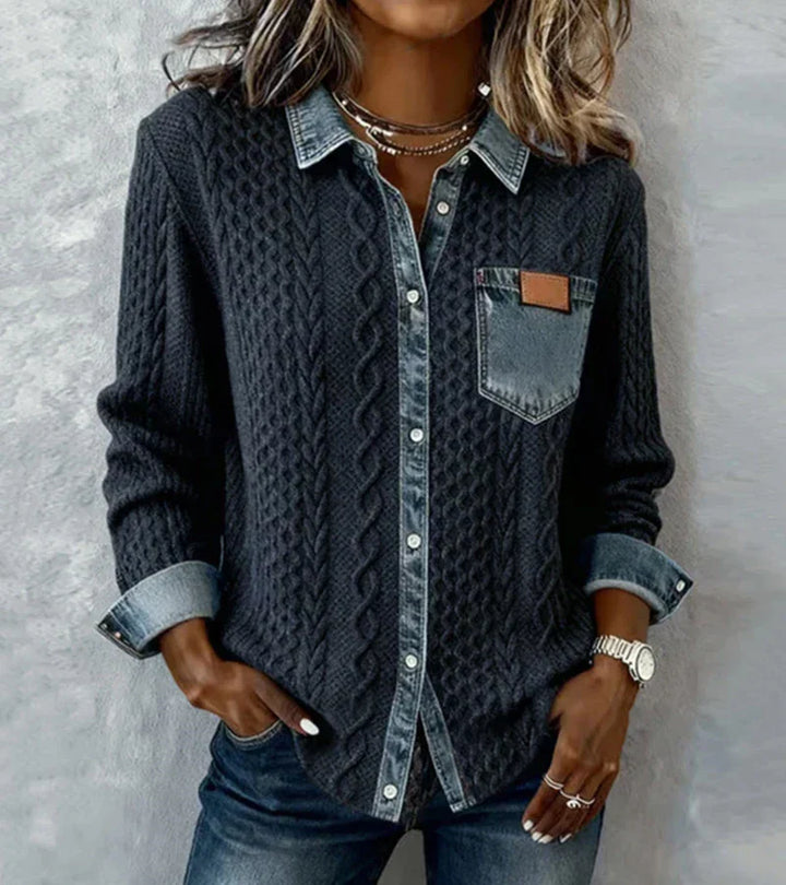 Top donna in maglia intrecciata elegante e caldo con bottoni