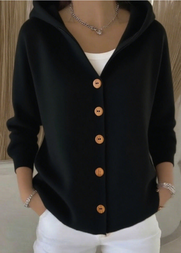 Cardigan donna morbido con cappuccio elegante casual