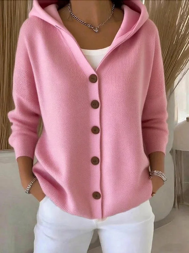 Cardigan donna morbido con cappuccio elegante casual