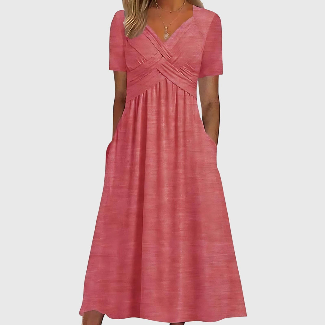 Abito midi elegante con effetto contenitivo e vestibilità fluida per donna