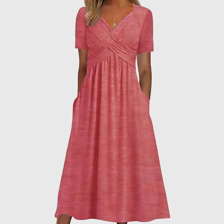 Abito midi elegante con effetto contenitivo e vestibilità fluida per donna