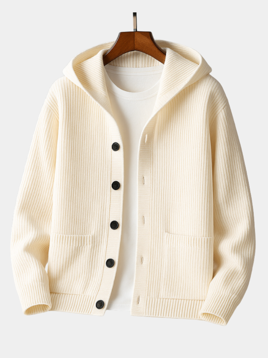 Cardigan uomo con cappuccio in lana elegante e caldo
