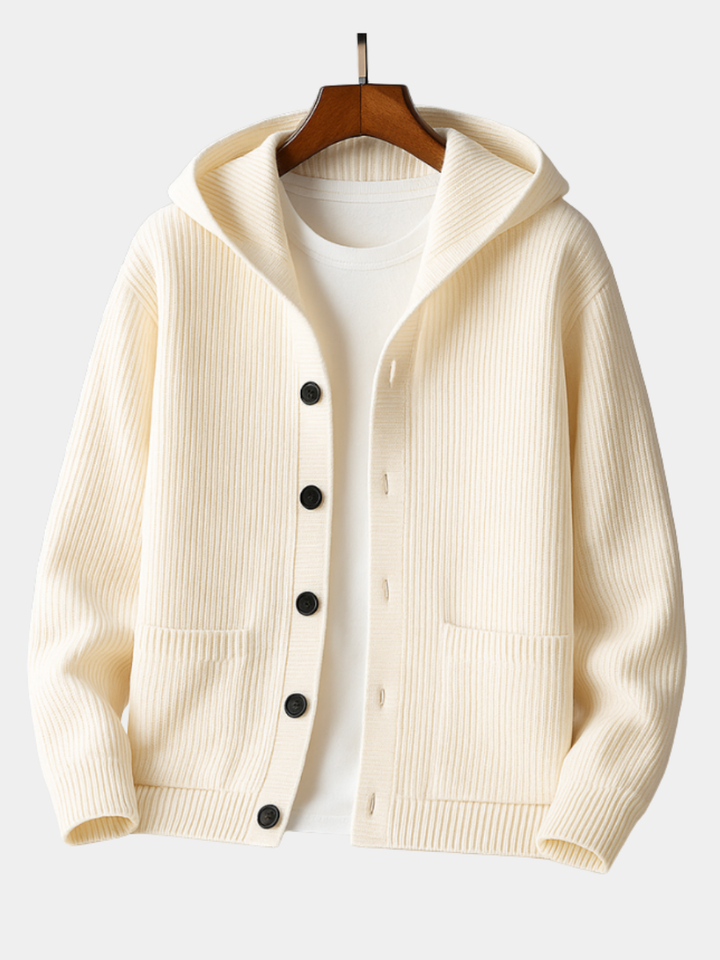 Cardigan uomo con cappuccio in lana elegante e caldo