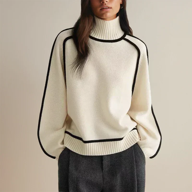Maglione donna elegante morbido con collo alto caldo