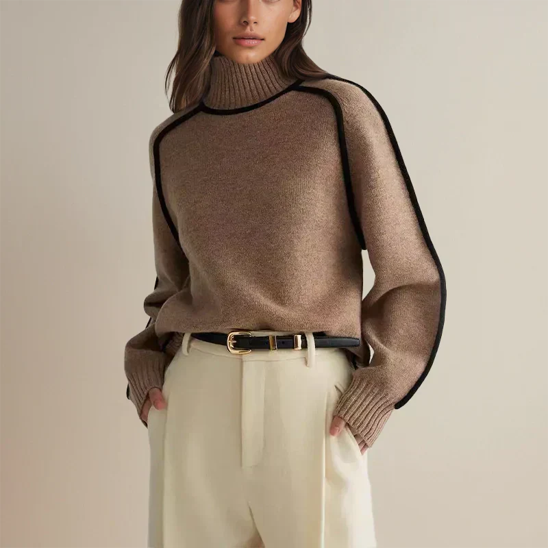 Maglione donna elegante morbido con collo alto caldo