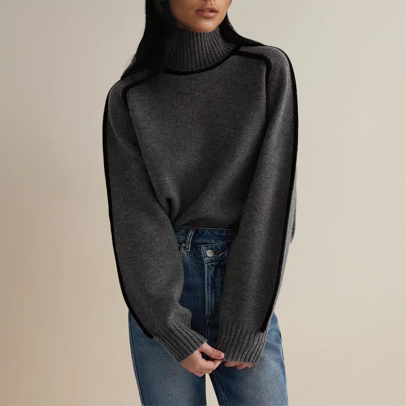 Maglione donna elegante morbido con collo alto caldo