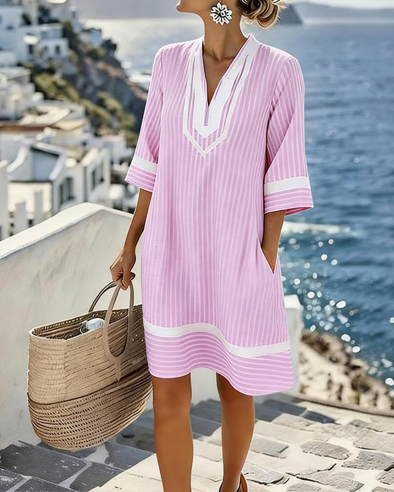 Abito casual a righe con scollo a V e vestibilità rilassata per donna