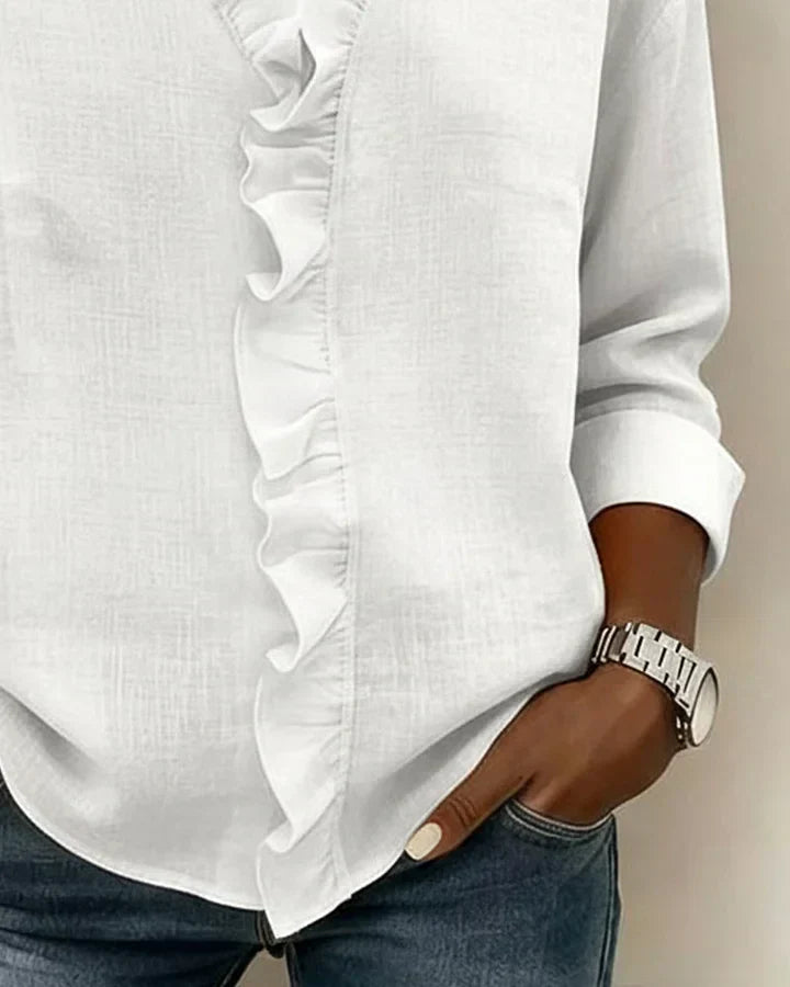 Blusa elegante da donna con scollo a V e volant