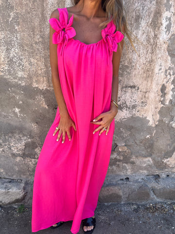 Abito lungo estivo donna elegante e fluido con spalline floreali