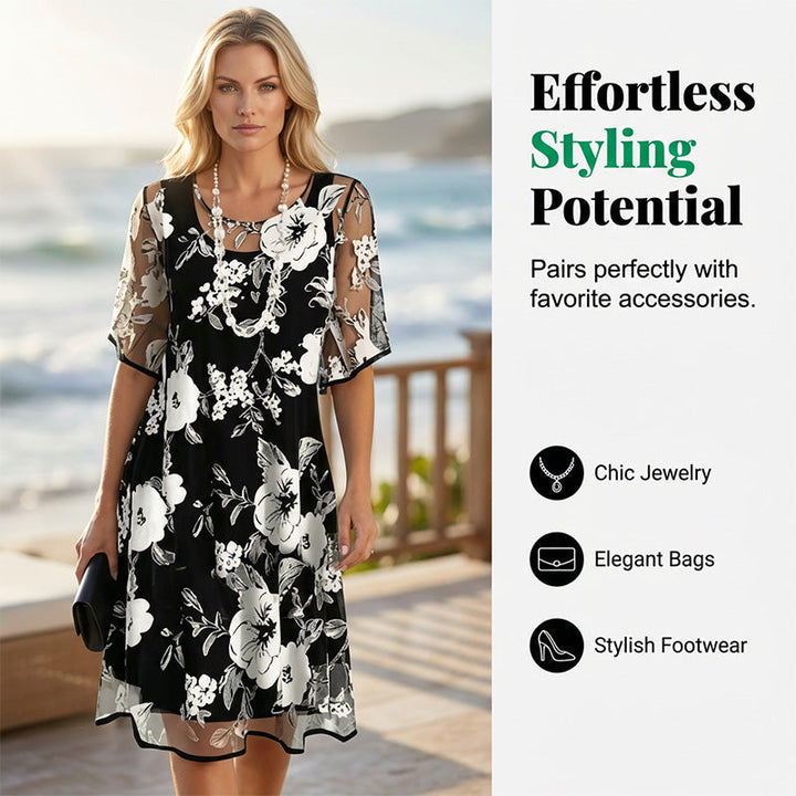 Abito elegante donna in chiffon floreale leggero
