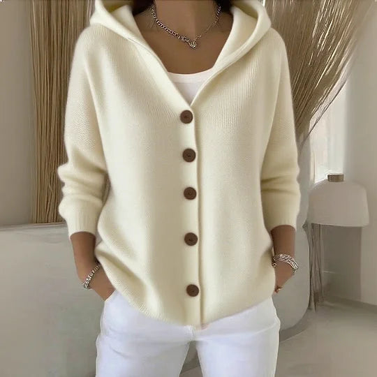 Cardigan donna morbido con cappuccio elegante casual