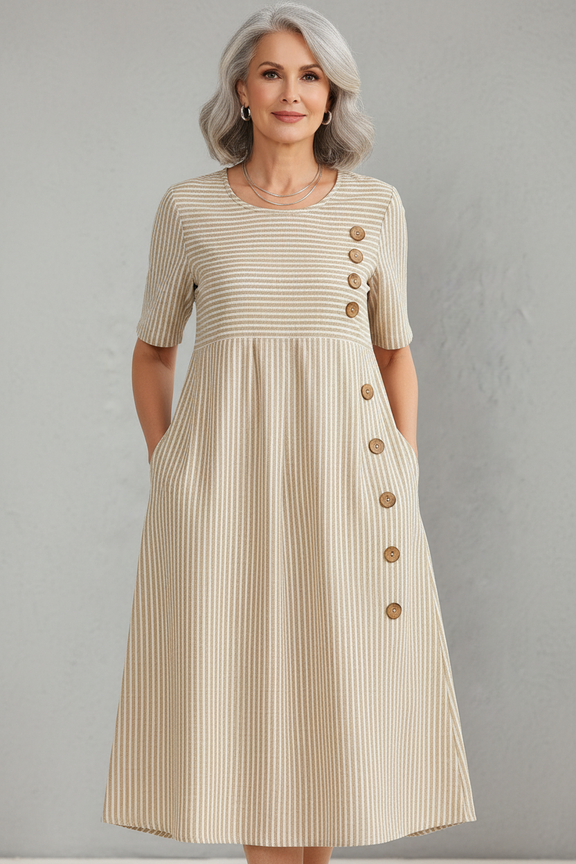 Abito estivo fluido a righe da donna elegante e leggero
