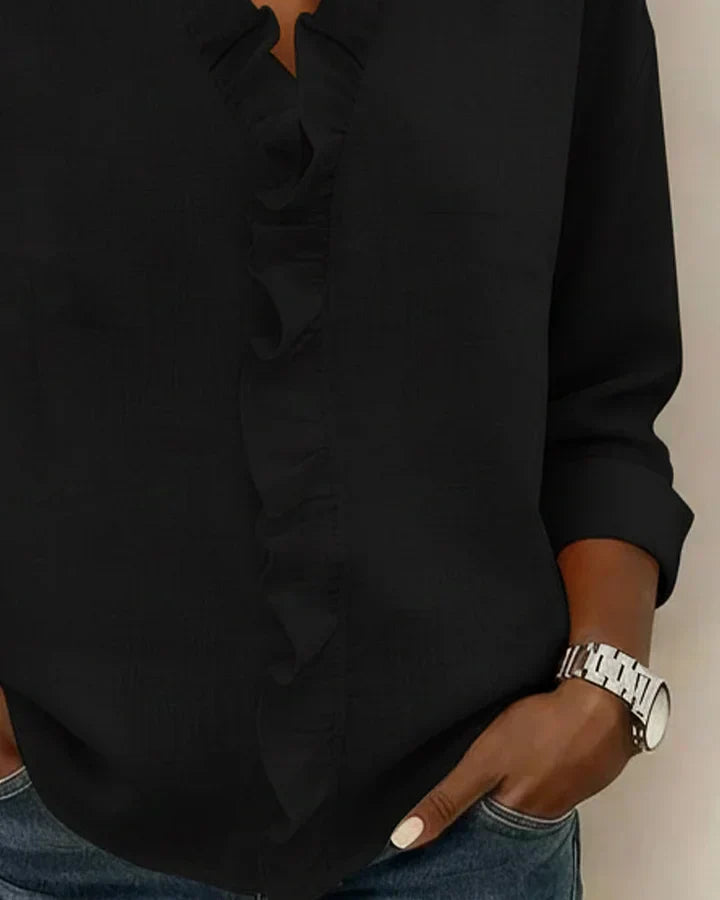 Blusa elegante da donna con scollo a V e volant