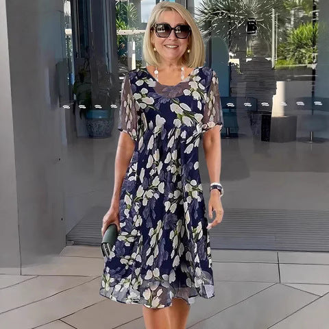 Abito elegante donna in chiffon floreale leggero