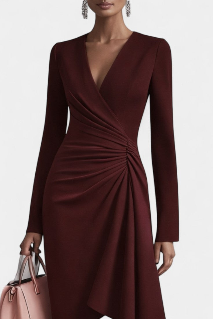 Abito elegante a portafoglio con scollo a V per donna