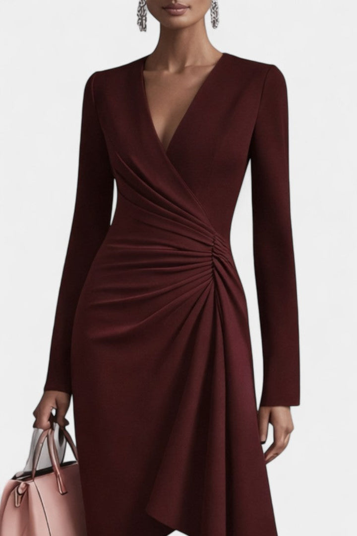 Abito elegante a portafoglio con scollo a V per donna