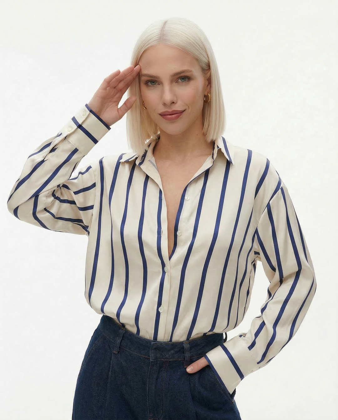 Camicia donna satinata a righe elegante e raffinata