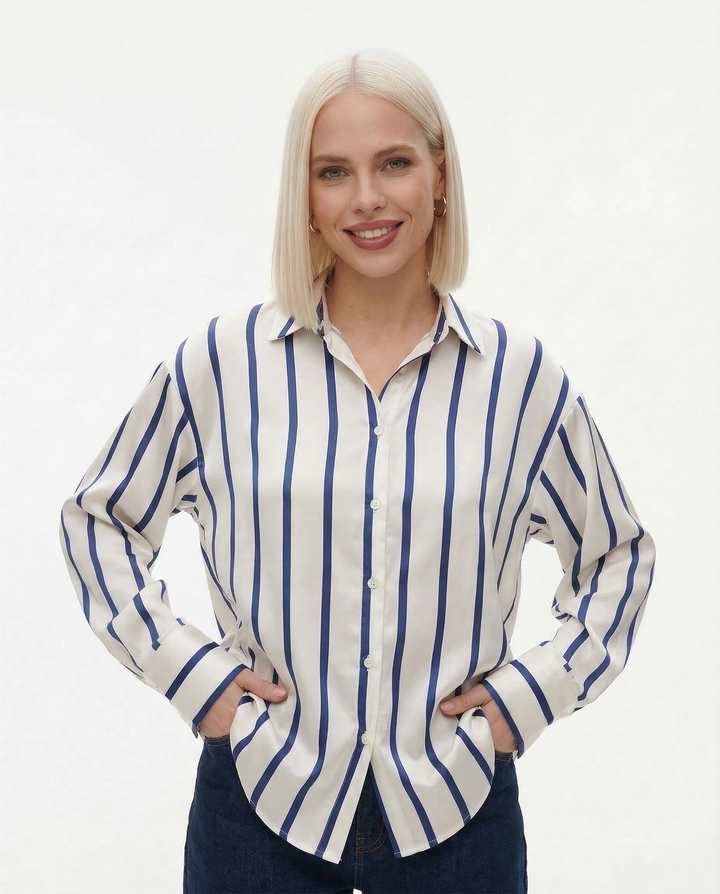 Camicia donna satinata a righe elegante e raffinata