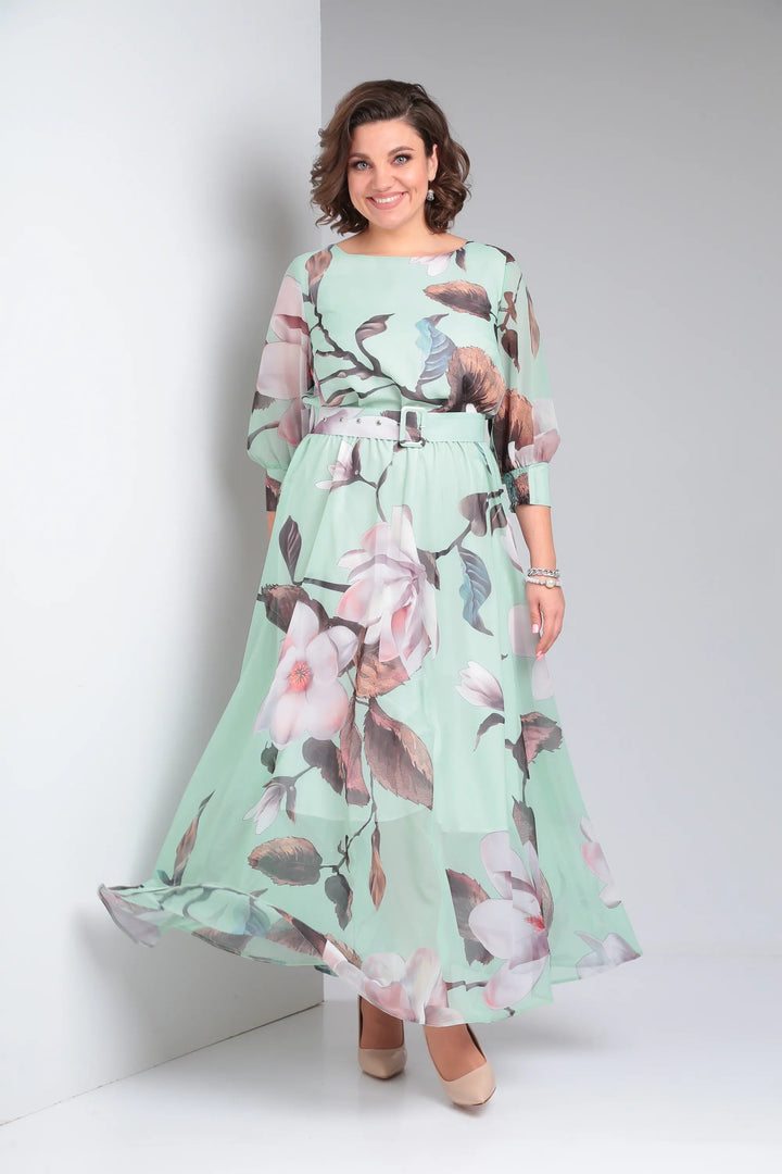 Abito elegante floreale lungo e fluido per donna