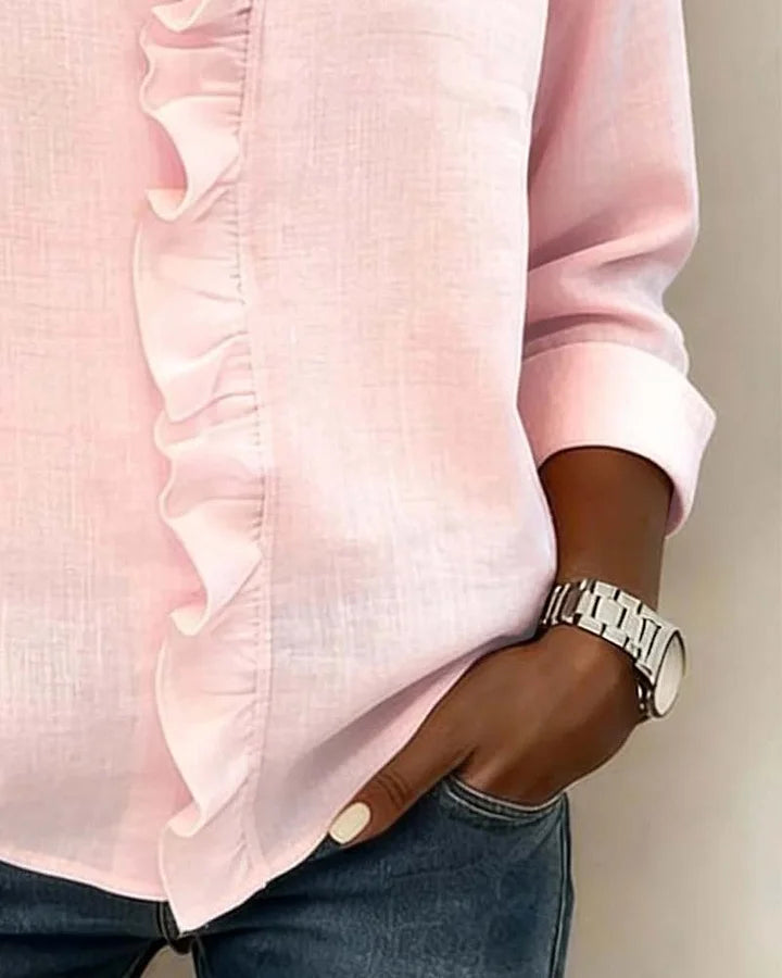 Blusa elegante da donna con scollo a V e volant