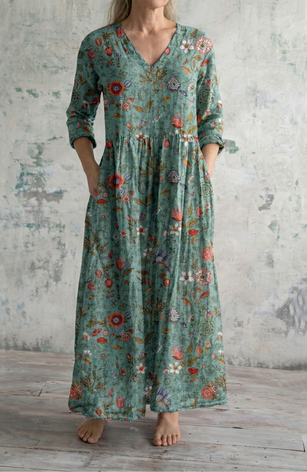 Abito lungo fluido in cotone da donna elegante e leggero
