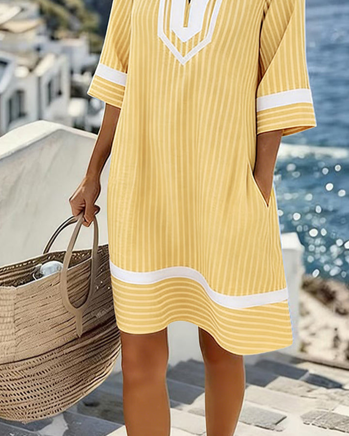 Abito casual a righe con scollo a V e vestibilità rilassata per donna