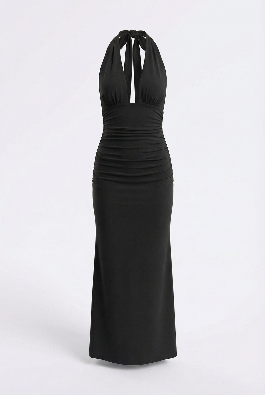 Abito lungo nero elegante donna aderente con schiena scoperta