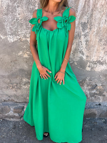 Abito lungo estivo donna elegante e fluido con spalline floreali
