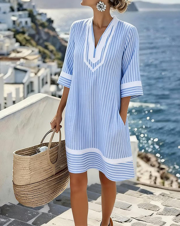 Abito casual a righe con scollo a V e vestibilità rilassata per donna