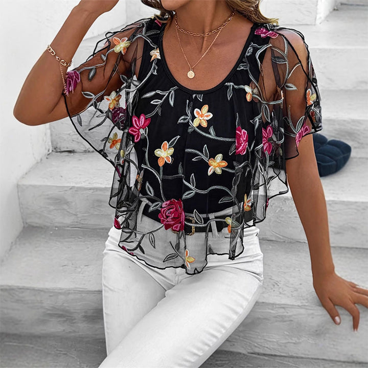 ⏳Oferta limitowana ⏰ Top z siateczki i patchworku z nadrukiem dla kobiet