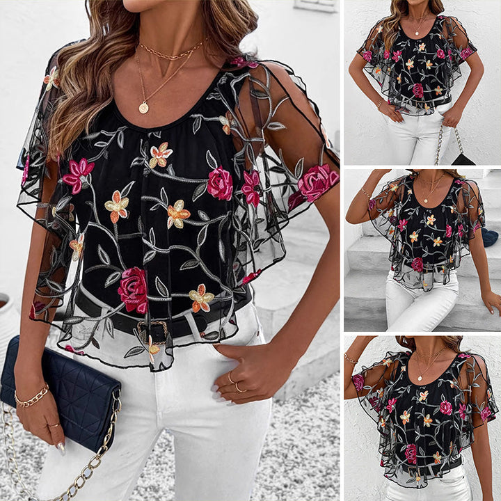 ⏳Oferta limitowana ⏰ Top z siateczki i patchworku z nadrukiem dla kobiet