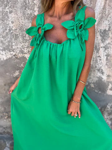 Abito lungo estivo donna elegante e fluido con spalline floreali