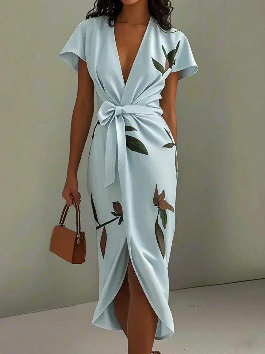 Abito portafoglio donna elegante con stampa botanica