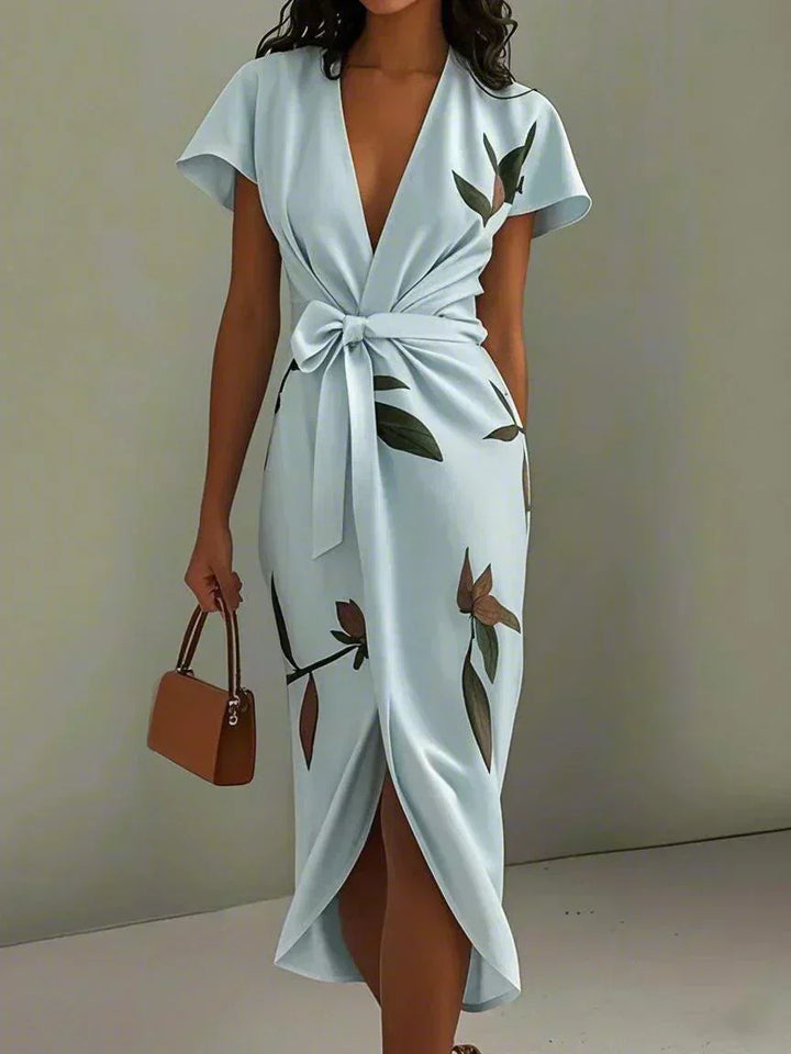 Abito portafoglio donna elegante con stampa botanica