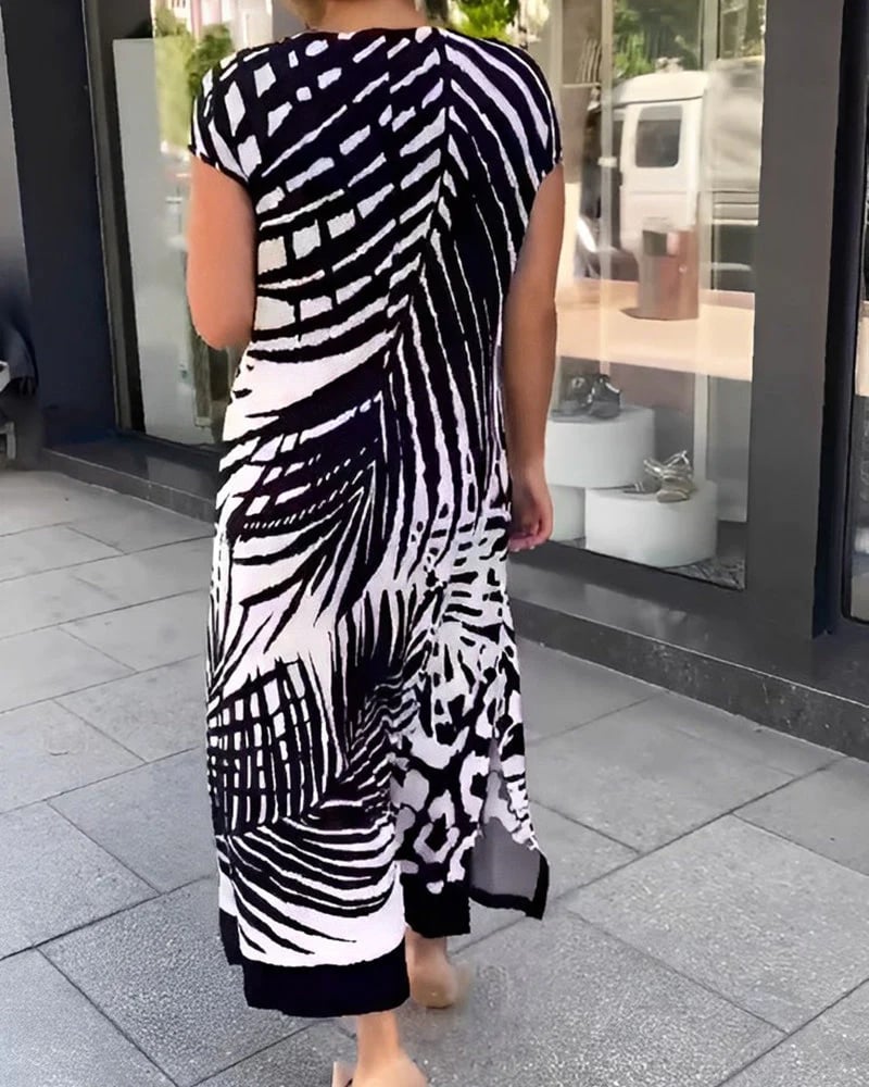 Sukienka z krótkim rękawem i nadrukiem, casualowa