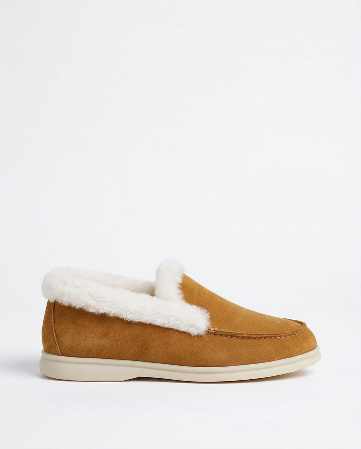 Mocassini donna in suede con interno in shearling