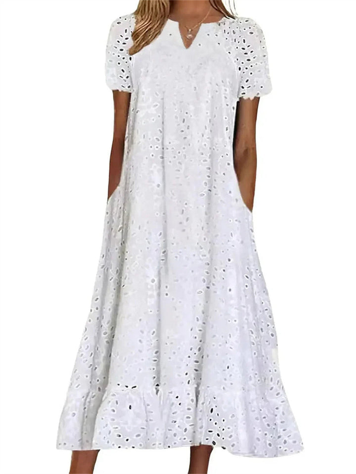 Abito donna elegante in cotone con ricami sangallo