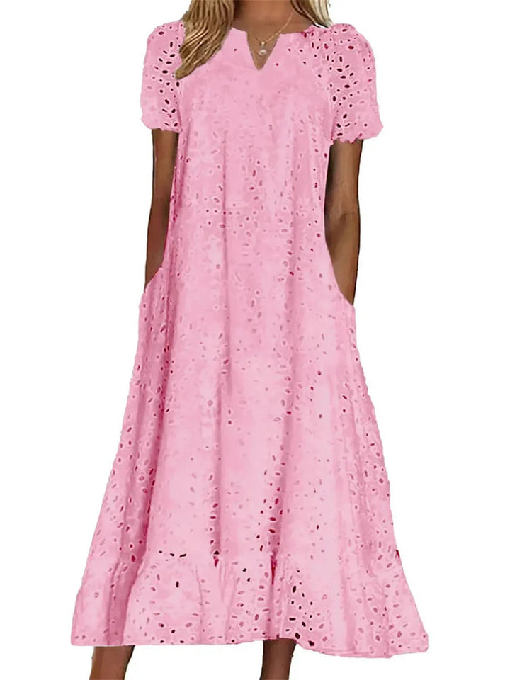 Abito donna elegante in cotone con ricami sangallo