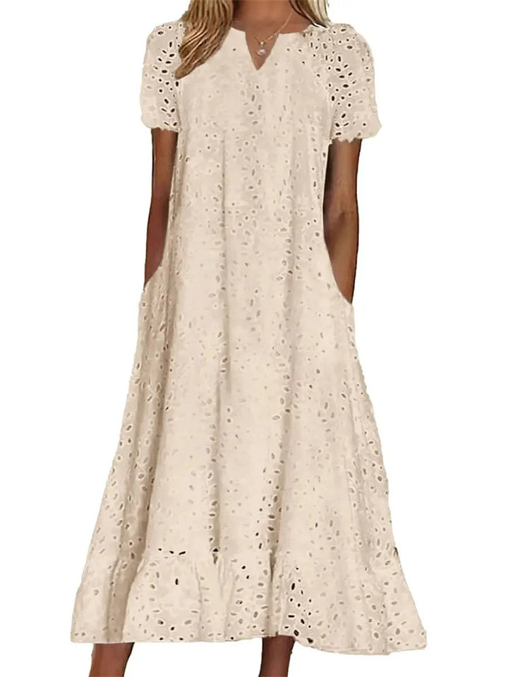 Abito donna elegante in cotone con ricami sangallo