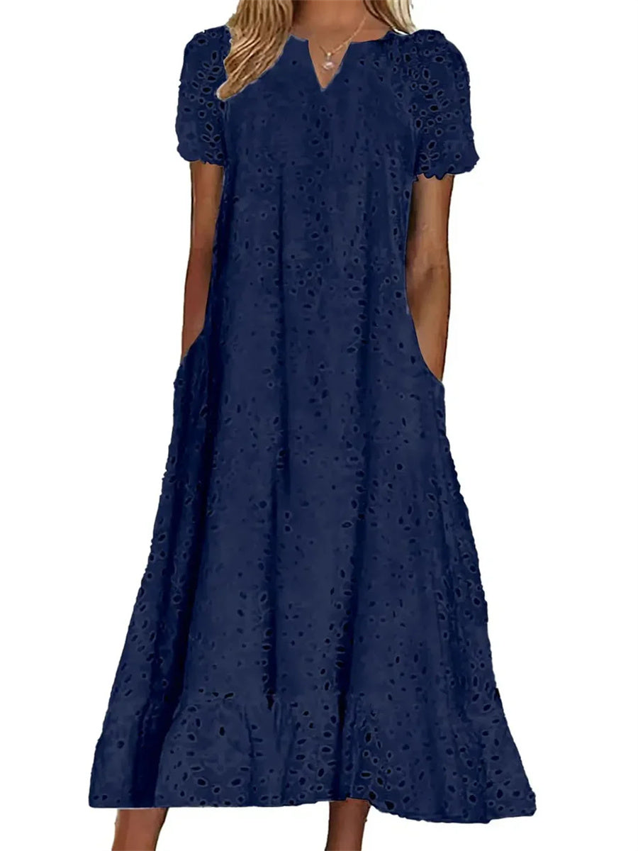Abito donna elegante in cotone con ricami sangallo