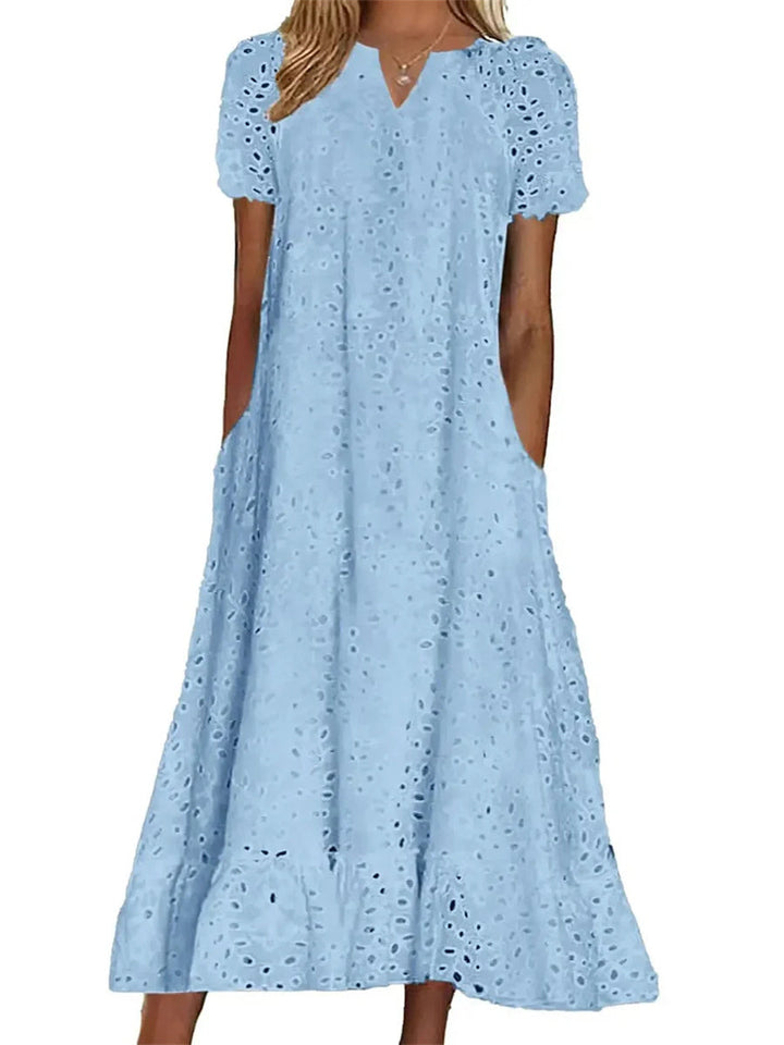 Abito donna elegante in cotone con ricami sangallo