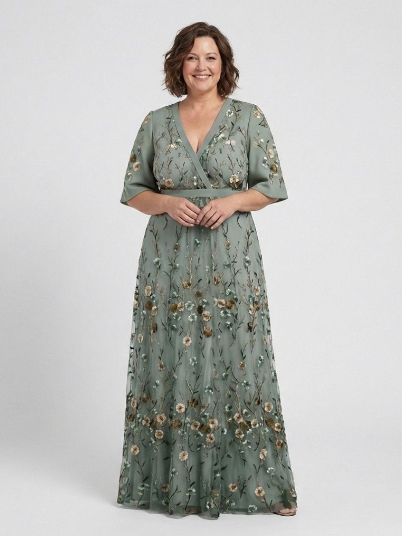 Abito maxi floreale elegante con scollo a V per donna