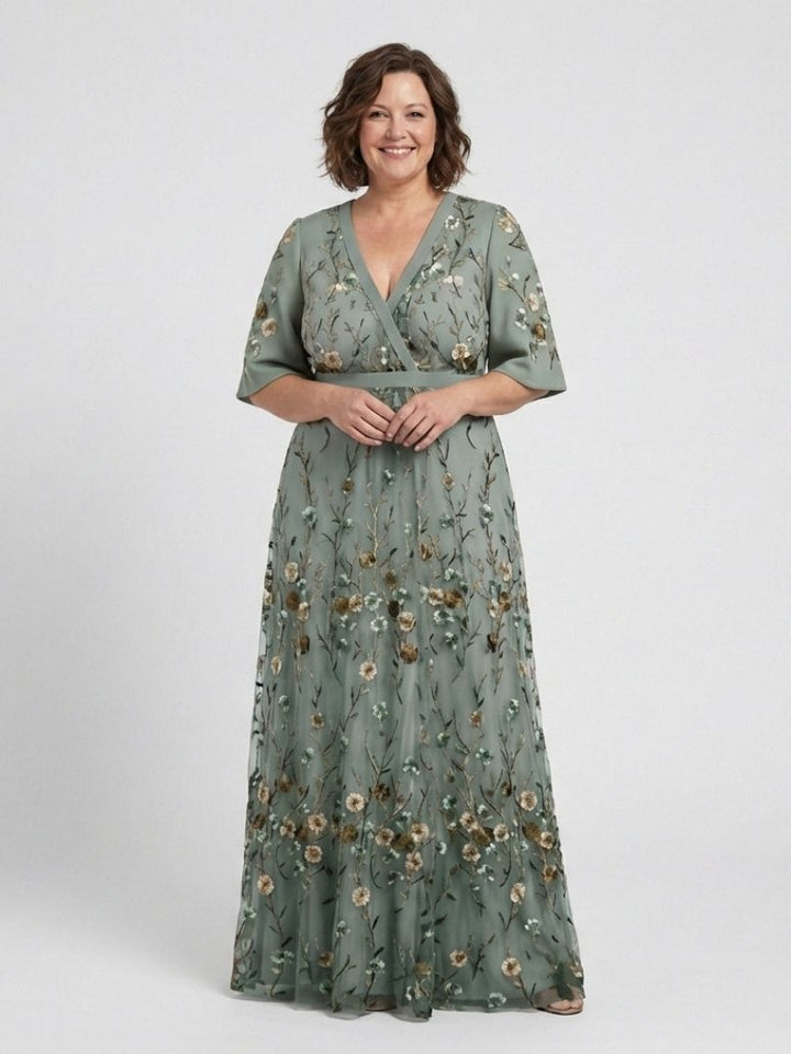 Abito maxi floreale elegante con scollo a V per donna