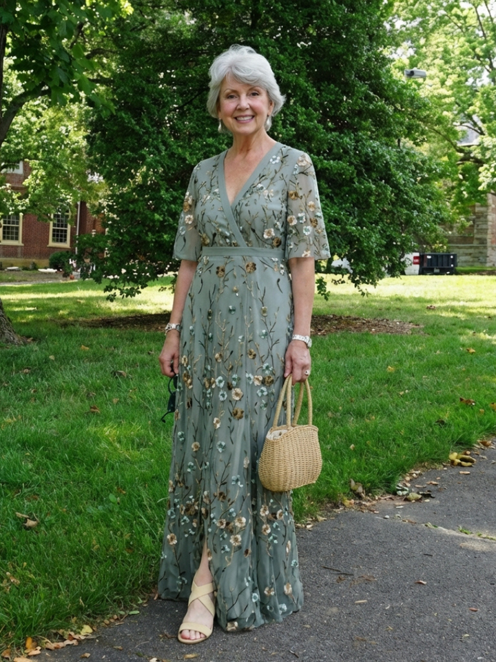 Abito maxi floreale elegante con scollo a V per donna