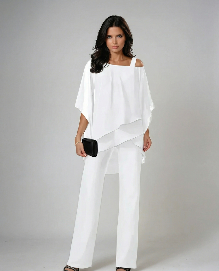 Completo due pezzi da donna elegante e fluido con pantalone ampio